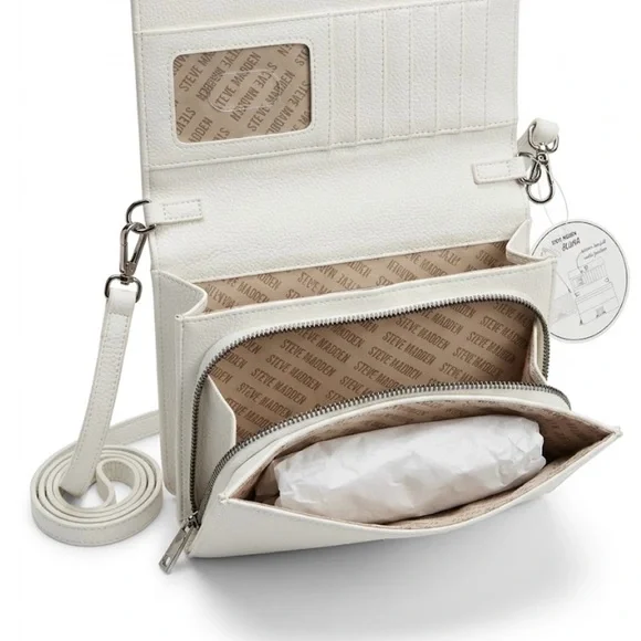 Steve Madden White Embossed Logo Chain-Accent Crossbody - Picture 3 of 6